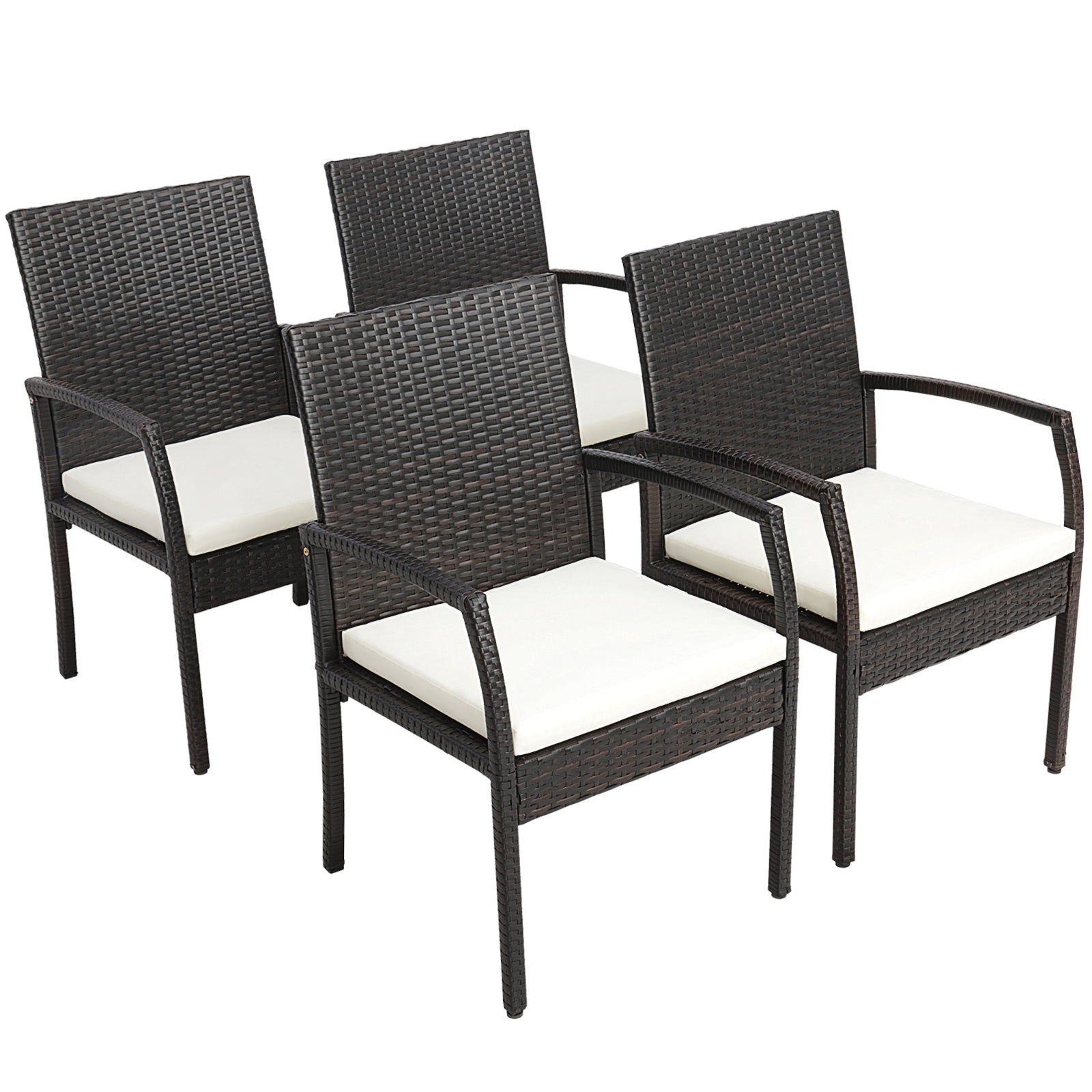 7 Pieces Patio Rattan Dining Set with Umbrella Hole-L-shaped Handrail