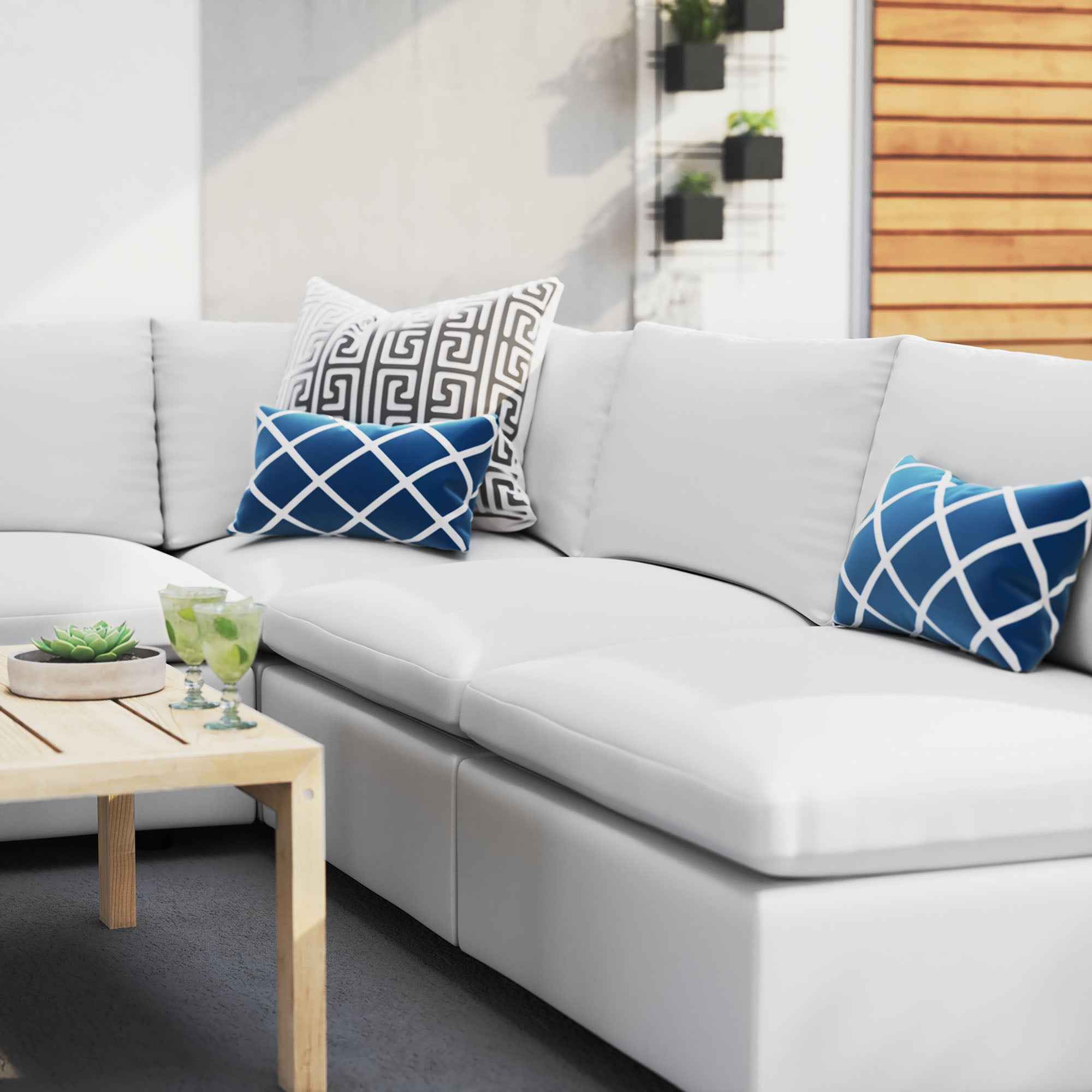 Commix Outdoor Sectional Sofa - 5-Piece Sunbrella White Collection at Patio Elegance