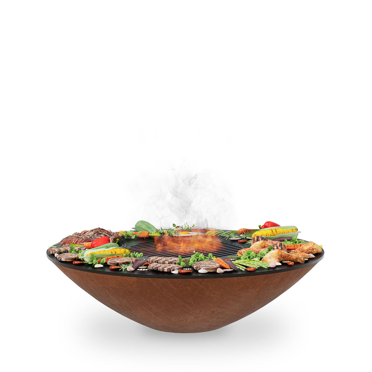 Arteflame Classic 40″ — Fire Pit with Cooktop (CORTEN Bowl; Short Round / Short Euro / Built-In No Base)