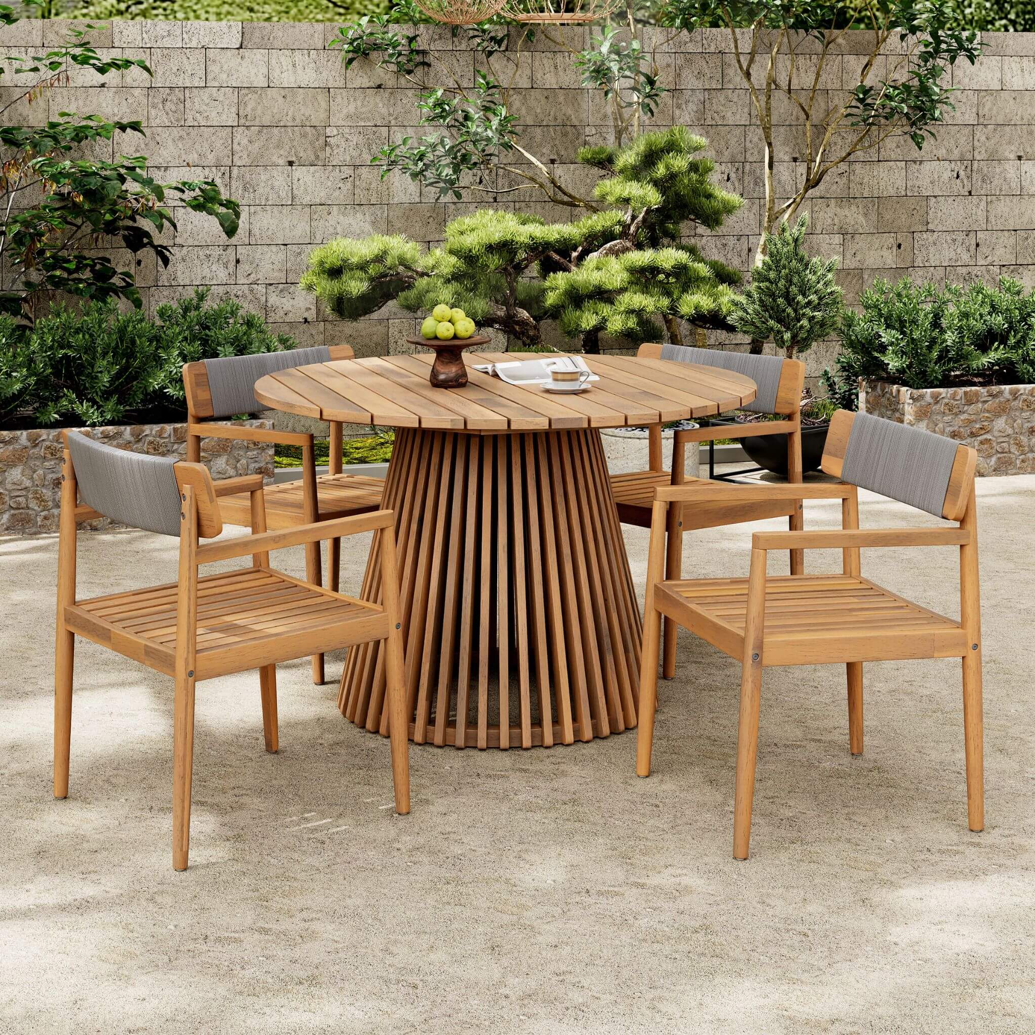Alora Premium 5-Piece Acacia Wooden Outdoor Furniture Patio Set With Dining Chairs And Table (SAK70445)