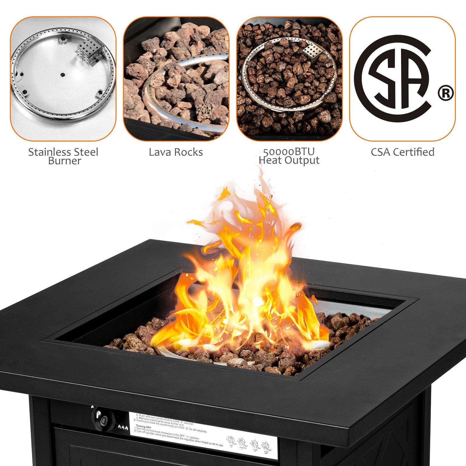 7 Pieces Patio Furniture Set with 28 Inches 50000 BTU Propane Gas Fire Pit Table-Turquoise