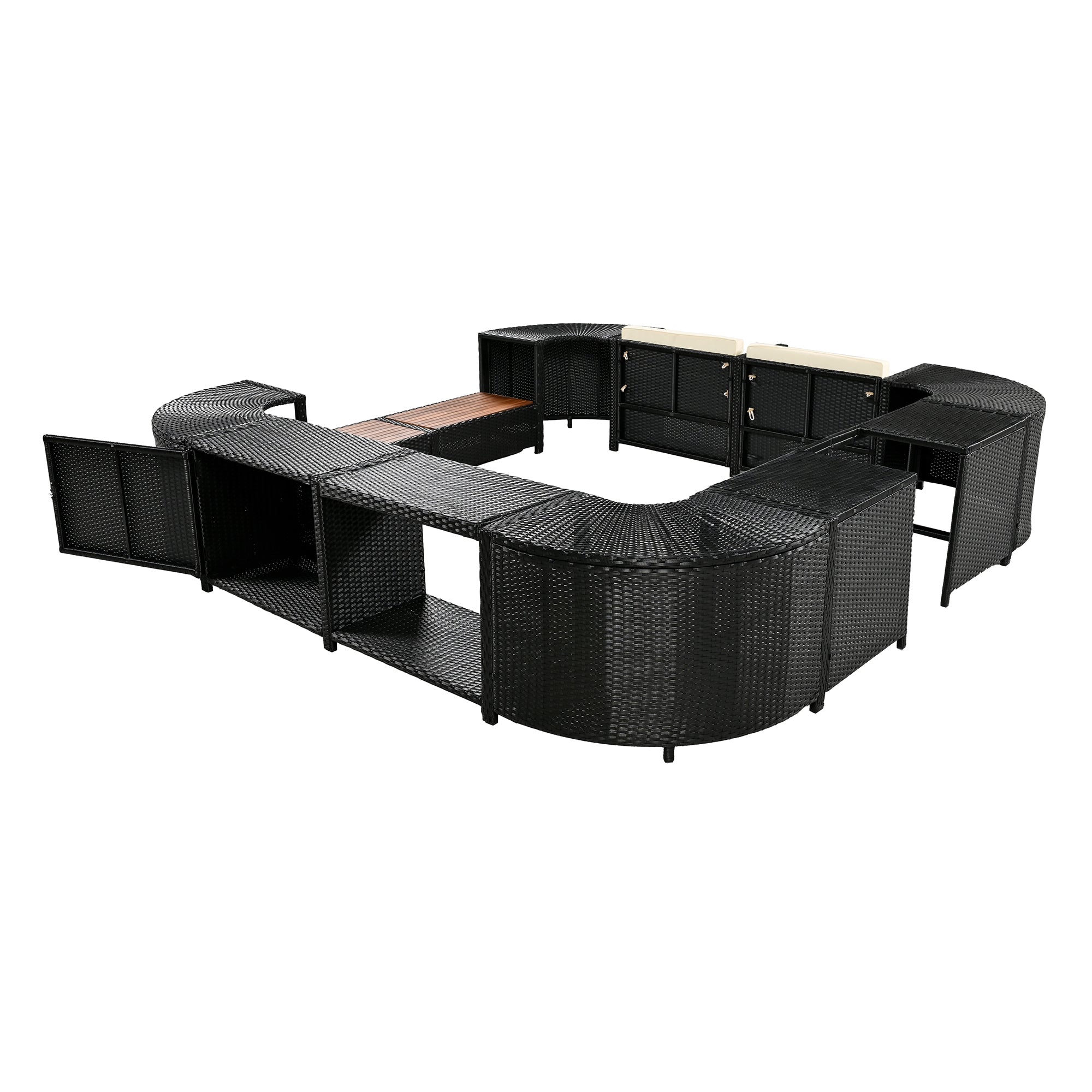 Alora Large Outdoor Quadrilateral Spa Surround Rattan Sectional Sofa Set With Storage Compartments (SAK80217)