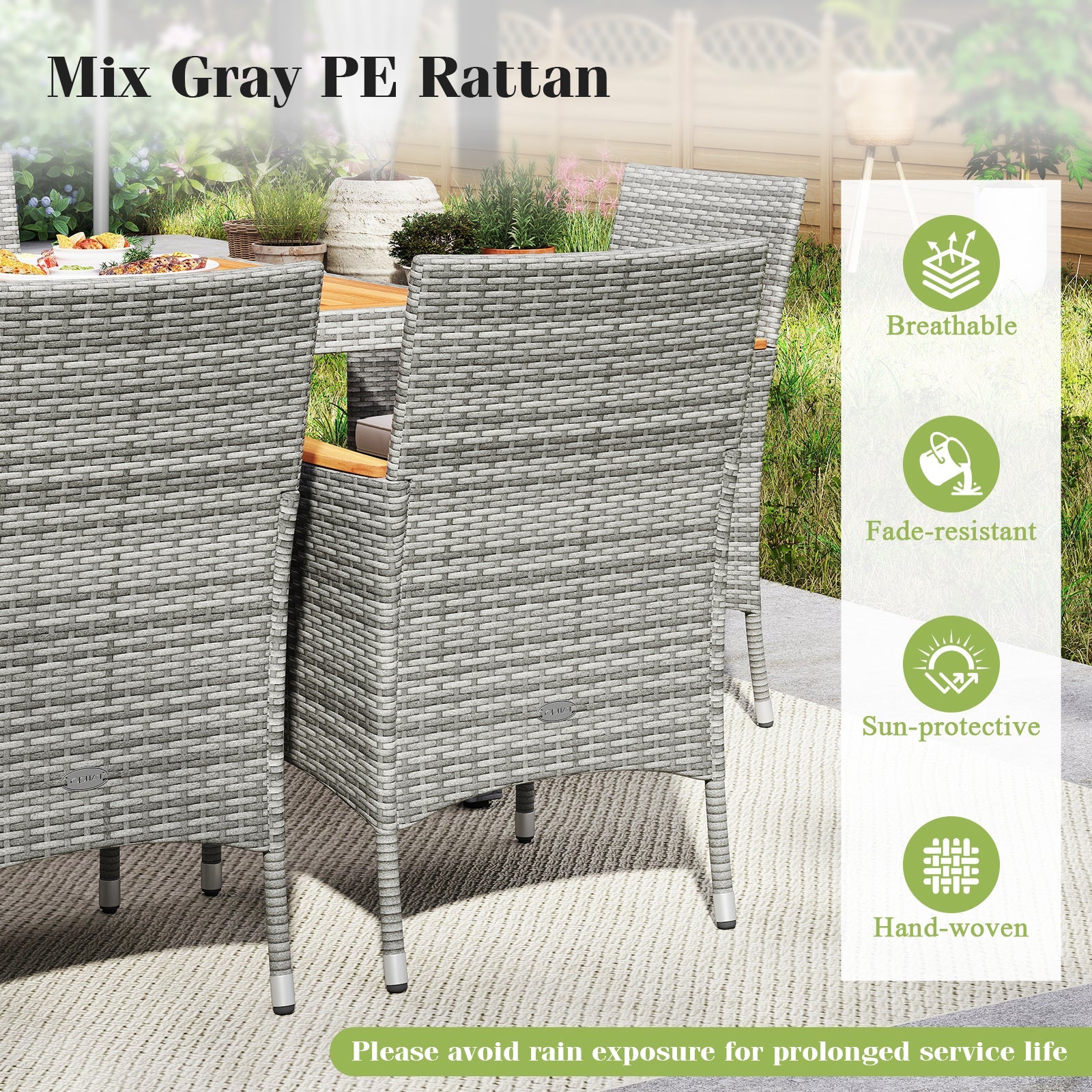 9 Pieces Patio PE Wicker Dining Set for Deck  Garden and Yard-White