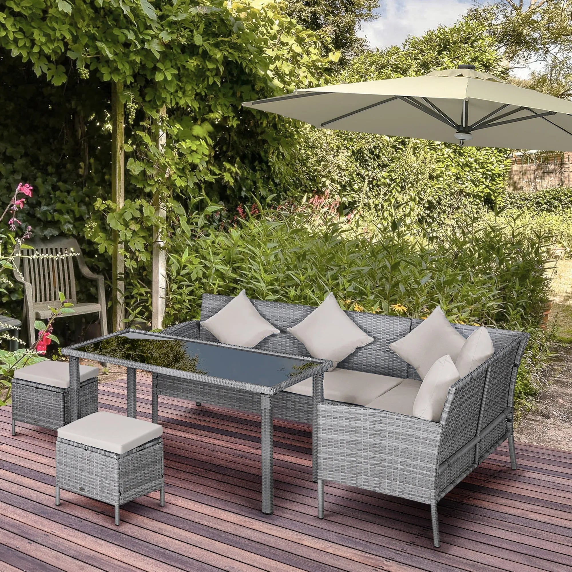 5 Piece Rattan Outdoor Patio Couch Set