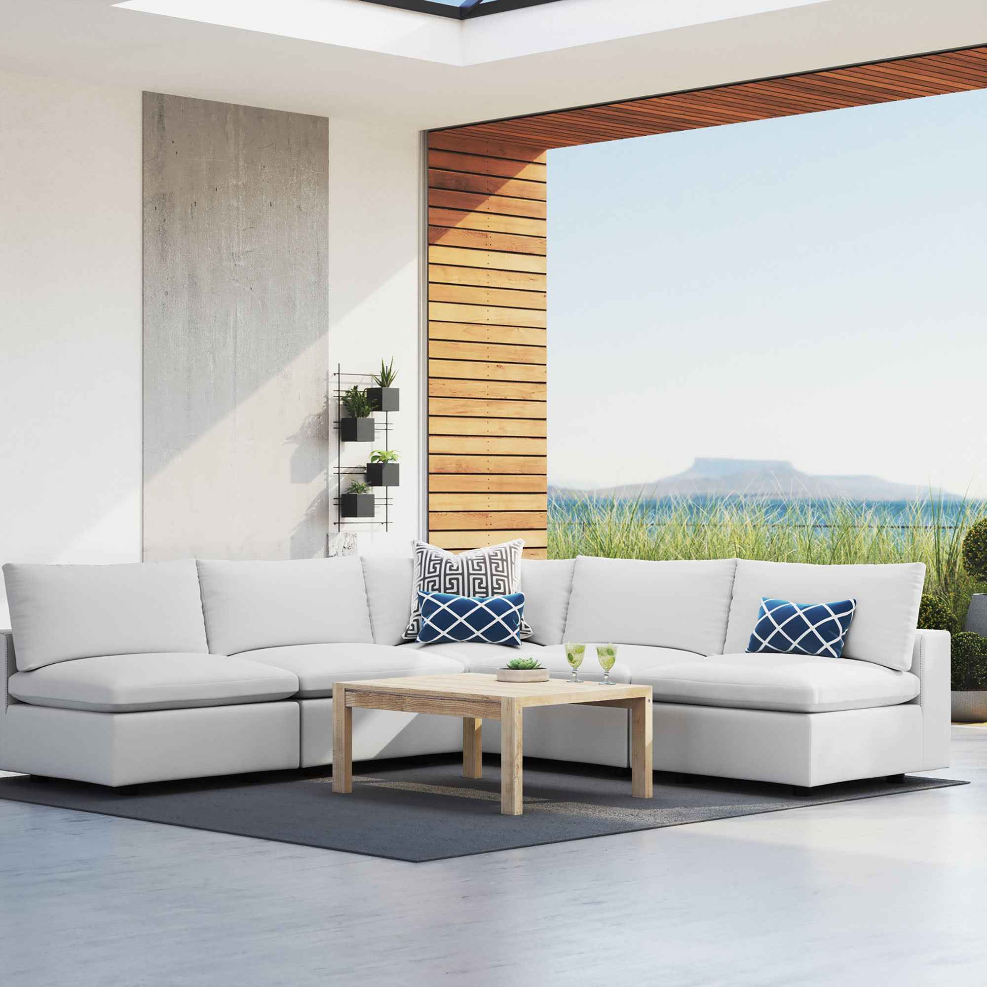 Commix Outdoor Sectional Sofa - 5-Piece Sunbrella White Collection at Patio Elegance