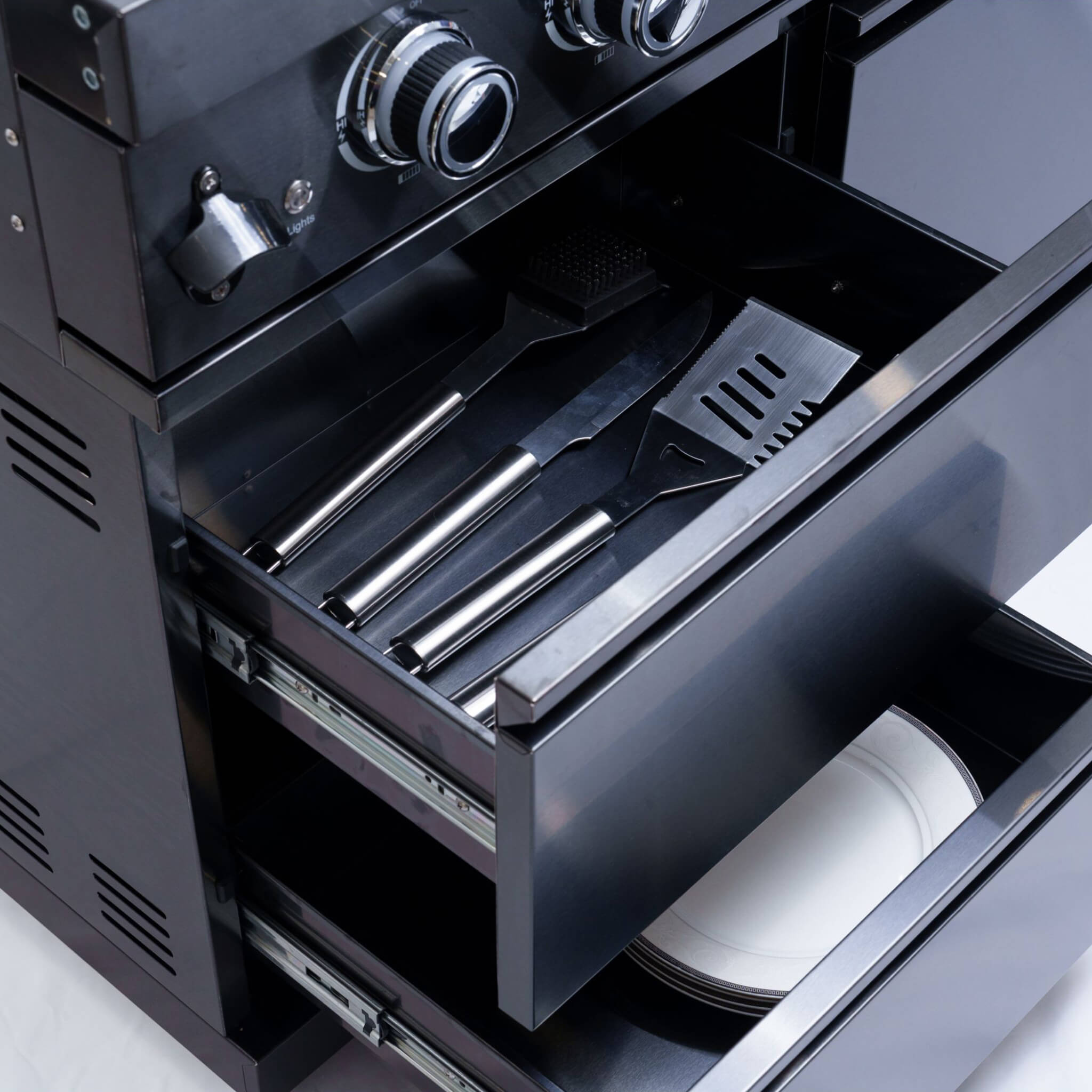 Castelle Flame Premium Black Stainless Steel 4-Burner Gas Grill With Rotisserie Kit (SAK48157)