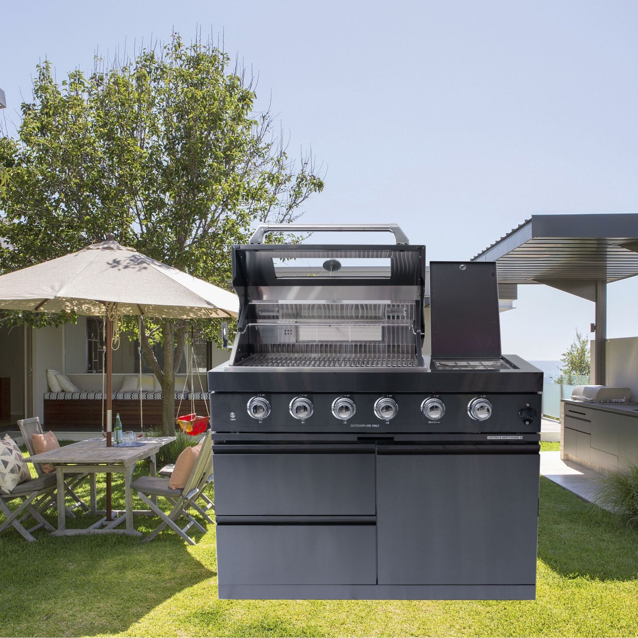Castelle Flame Premium Black Stainless Steel 4-Burner Gas Grill With Rotisserie Kit (SAK48157)
