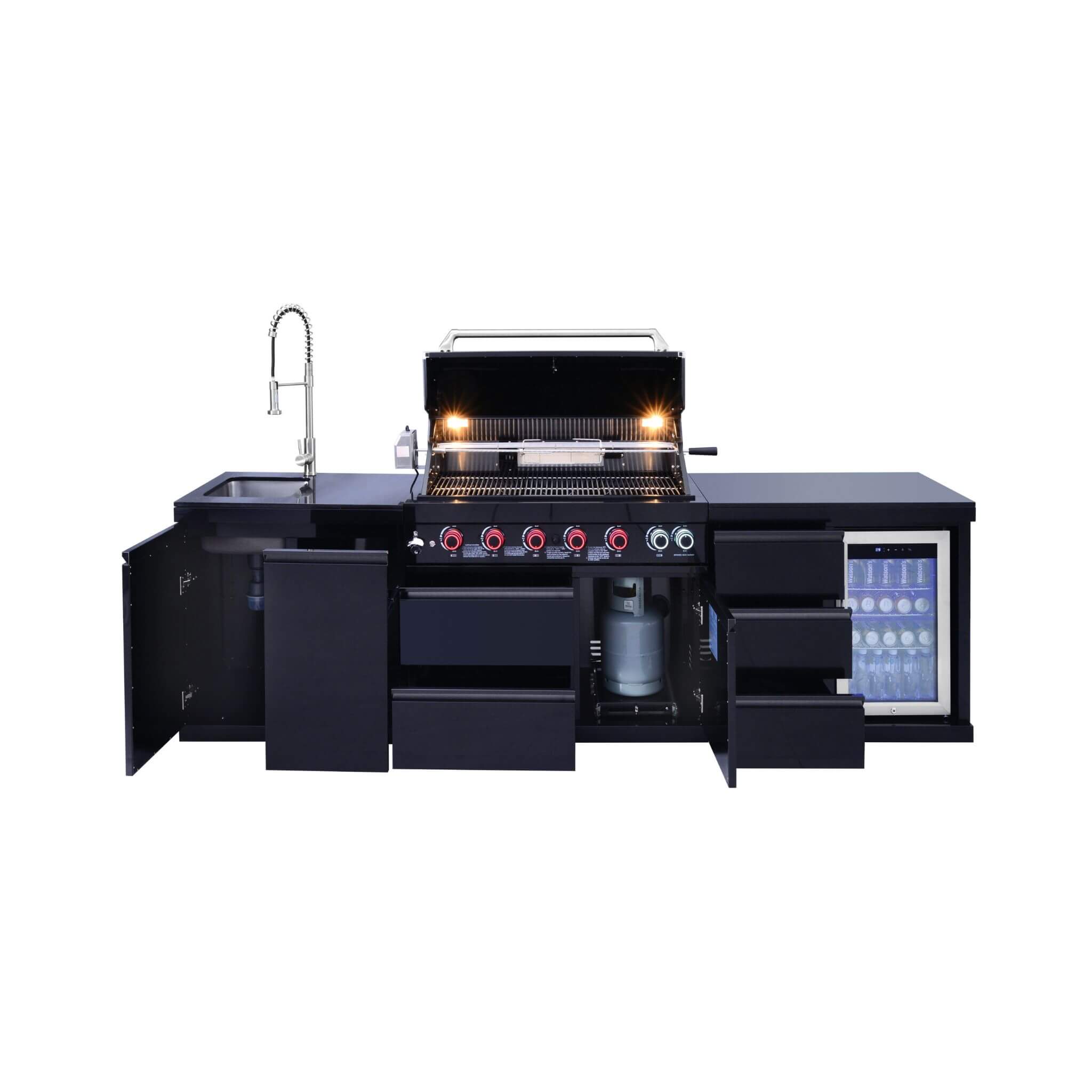 Castelle Flame Summit 6-Burner 85000 BTU BBQ Island With Sink And Fridge (SAK59238)