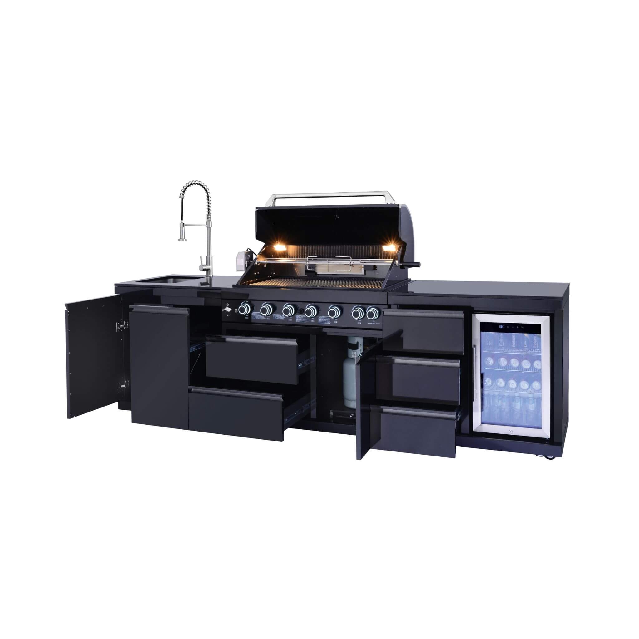 Castelle Flame Summit 6-Burner 85000 BTU BBQ Island With Sink And Fridge (SAK59238)