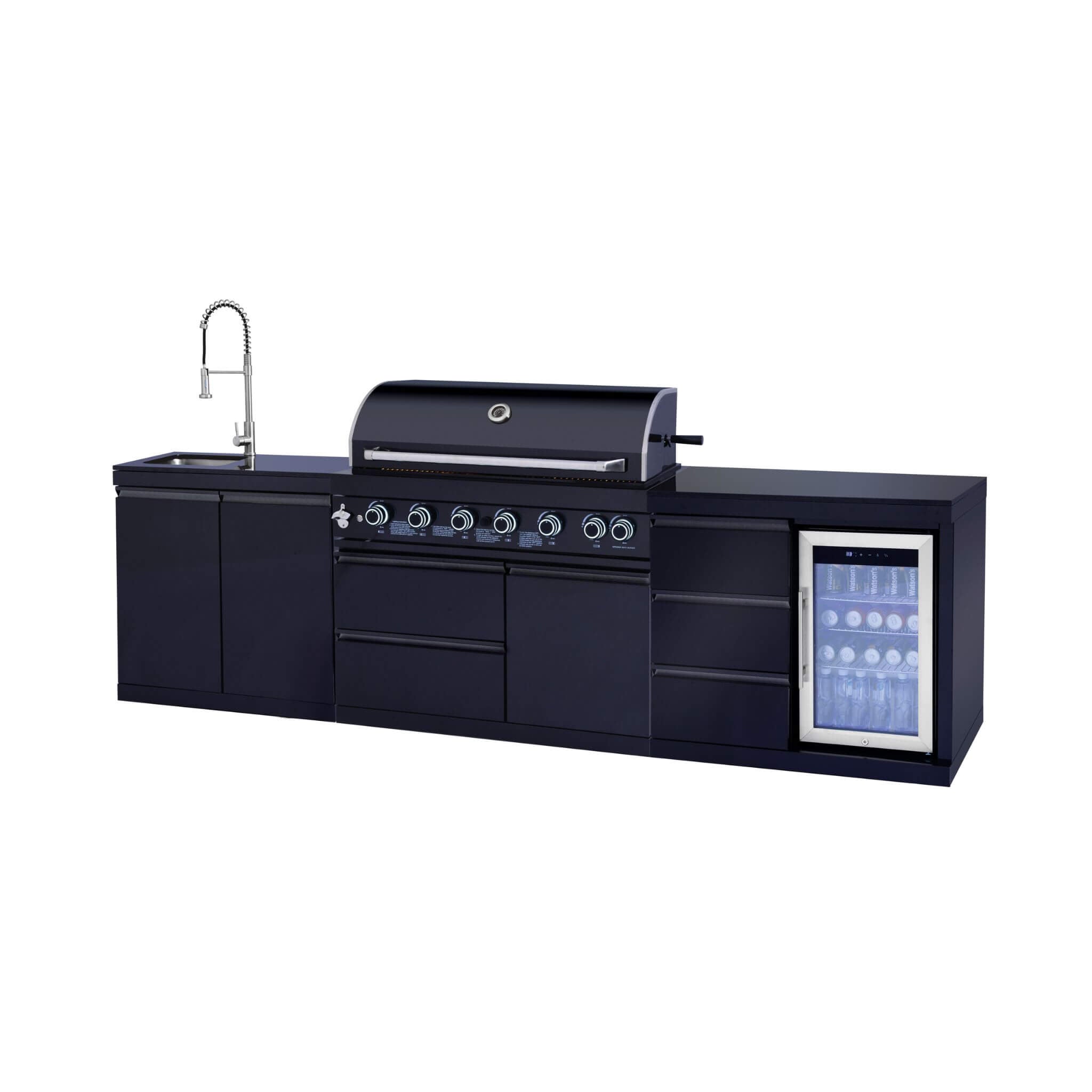 Castelle Flame Summit 6-Burner 85000 BTU BBQ Island With Sink And Fridge (SAK59238)